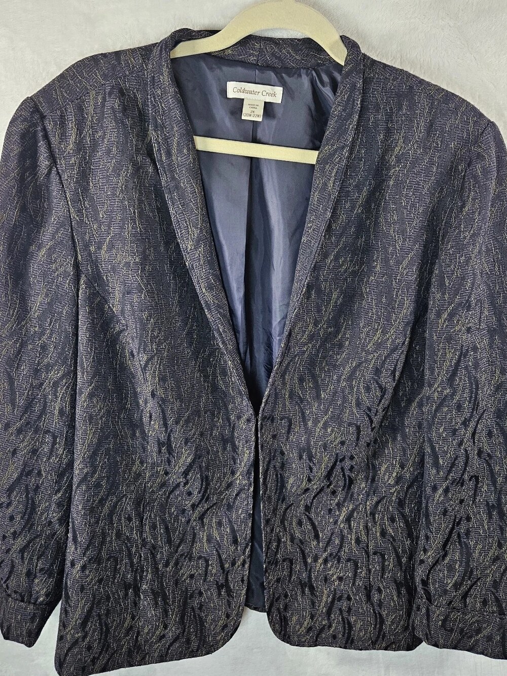 Coldwater Creek Open Front Blazer Jacket Black Gold Jacquard Women's Size 2X
